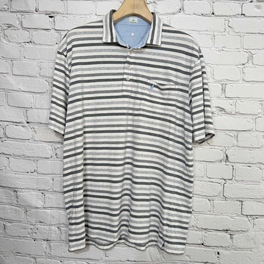 Johnnie O Dalton Polo Shirt Mens 2XL Heather Gray Striped Hangin Out Golf Pocket